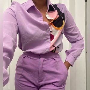 Lavender Figure Graphic Button Front Shirt Long Sleeve